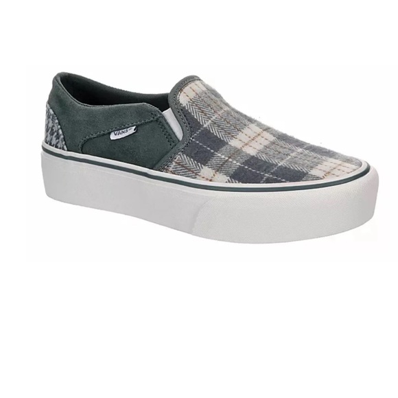 Vans Shoes - Vans Asher Women's Platform Grey Plaid Mix Slip-On Skate Shoes size 8